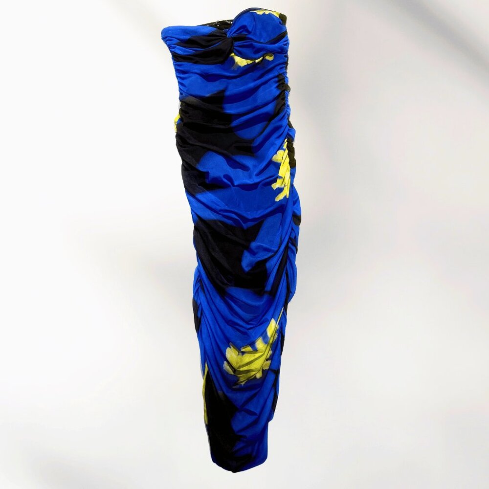 Zara Color Block Midi Dress Size M - Strapless Blue Yellow Black Bodycon Dress